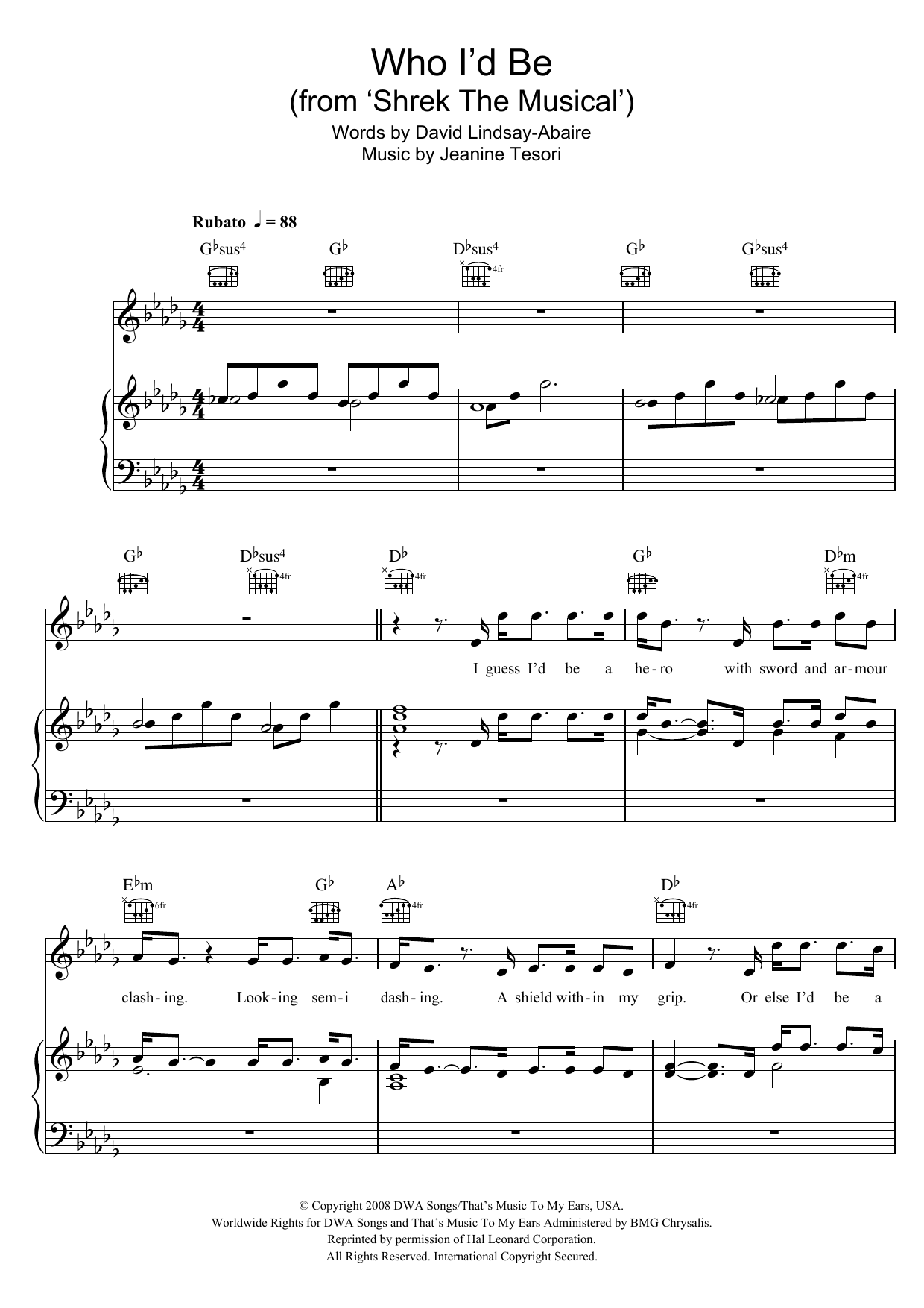 Jeanine Tesori Who I'd Be (from 'Shrek The Musical') Sheet Music Notes & Chords for 5-Finger Piano - Download or Print PDF