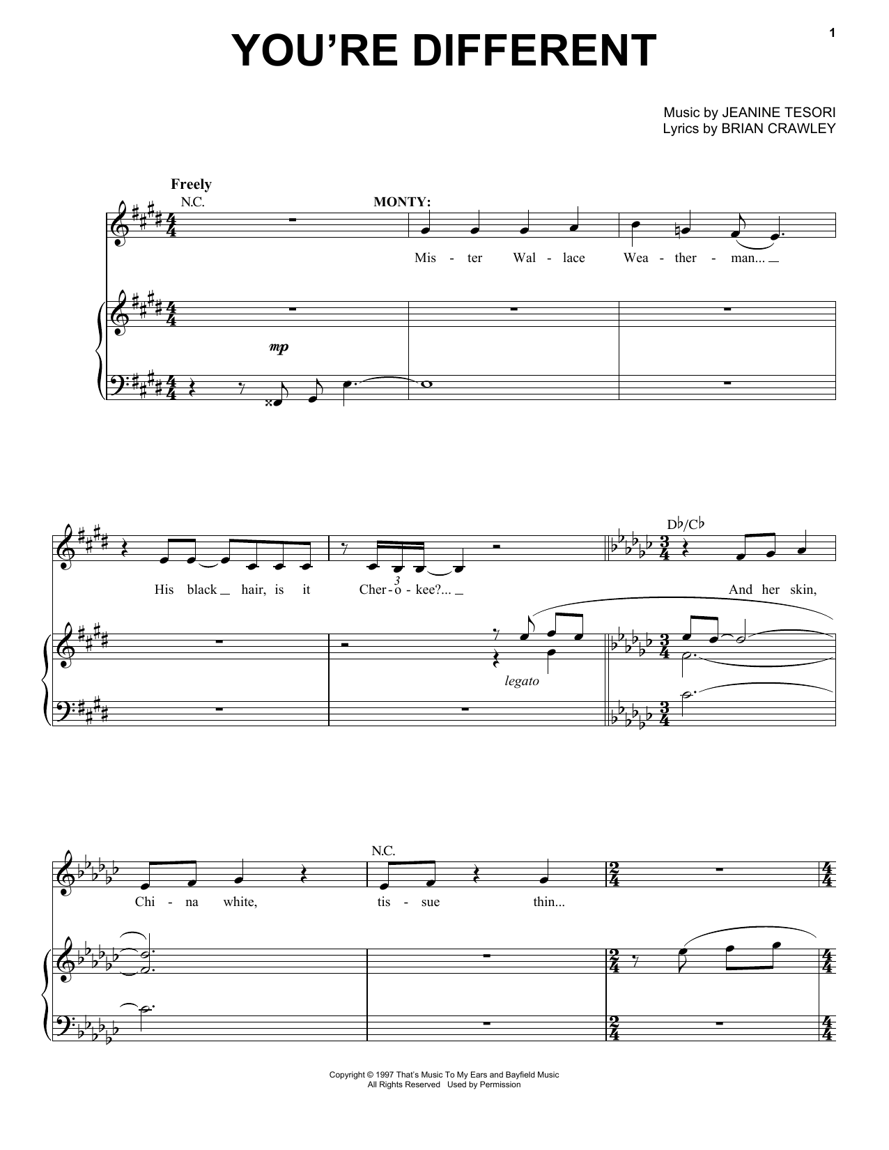 Jeanine Tesori You're Different Sheet Music Notes & Chords for Piano & Vocal - Download or Print PDF