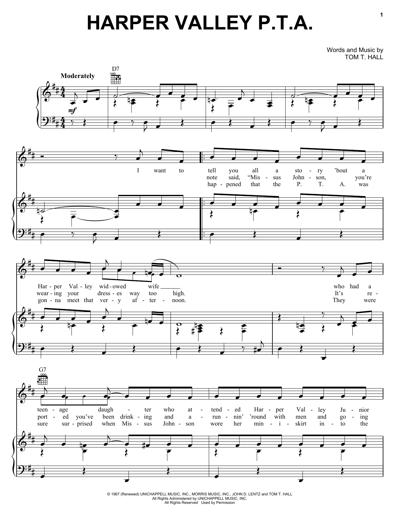 Jeannie C. Riley Harper Valley P.T.A. Sheet Music Notes & Chords for Lyrics & Chords - Download or Print PDF