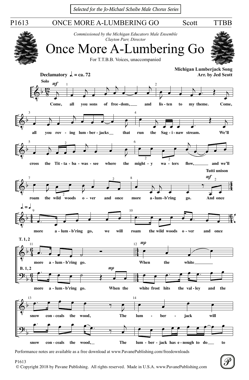 Jed Scott Once More A-Lumbering Go Sheet Music Notes & Chords for TTBB Choir - Download or Print PDF
