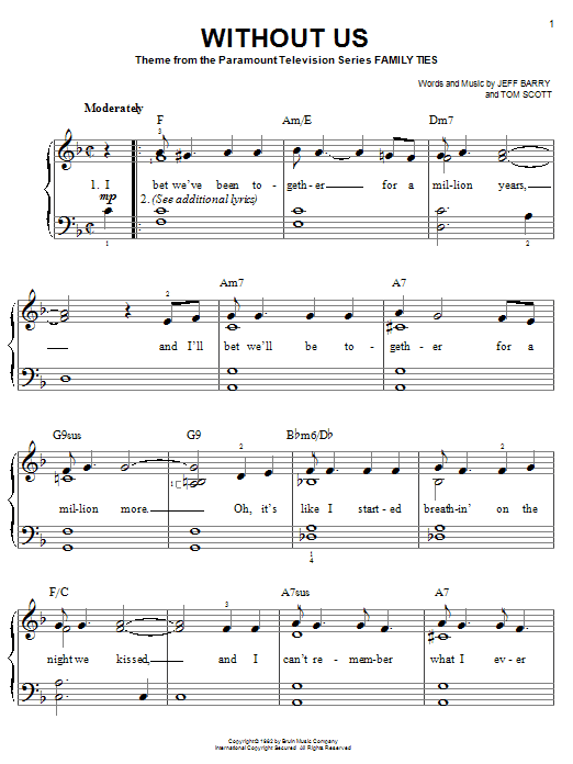 Jeff Barry Without Us (from Family Ties) Sheet Music Notes & Chords for Lead Sheet / Fake Book - Download or Print PDF