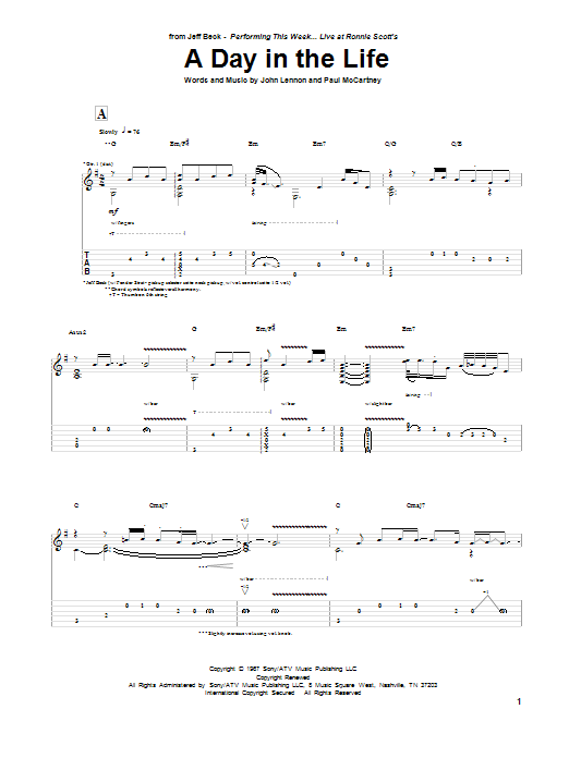 Jeff Beck A Day In The Life Sheet Music Notes & Chords for Guitar Tab - Download or Print PDF