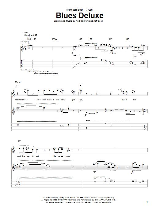 Jeff Beck Blues Deluxe Sheet Music Notes & Chords for Guitar Tab - Download or Print PDF