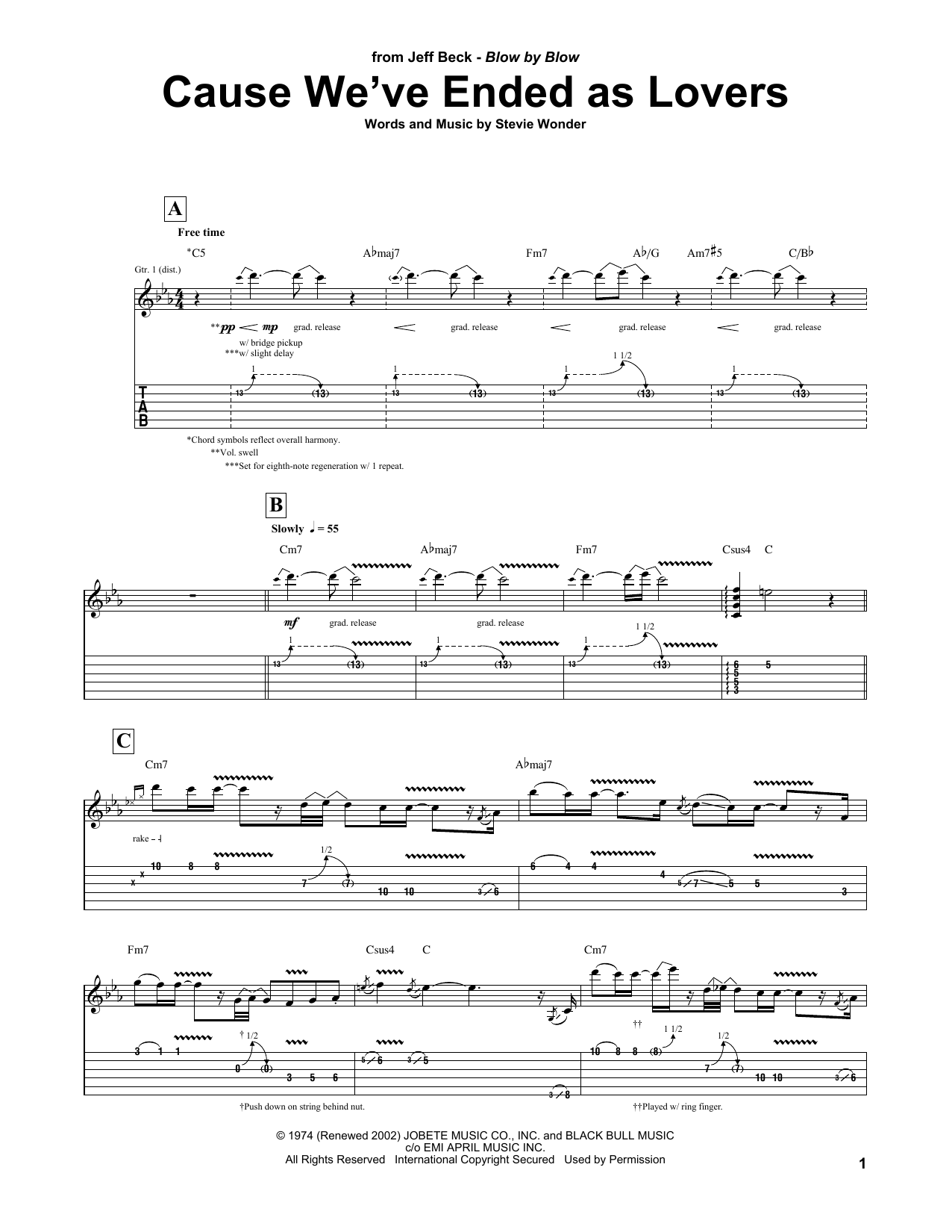 Jeff Beck Cause We've Ended As Lovers Sheet Music Notes & Chords for Guitar Tab Play-Along - Download or Print PDF