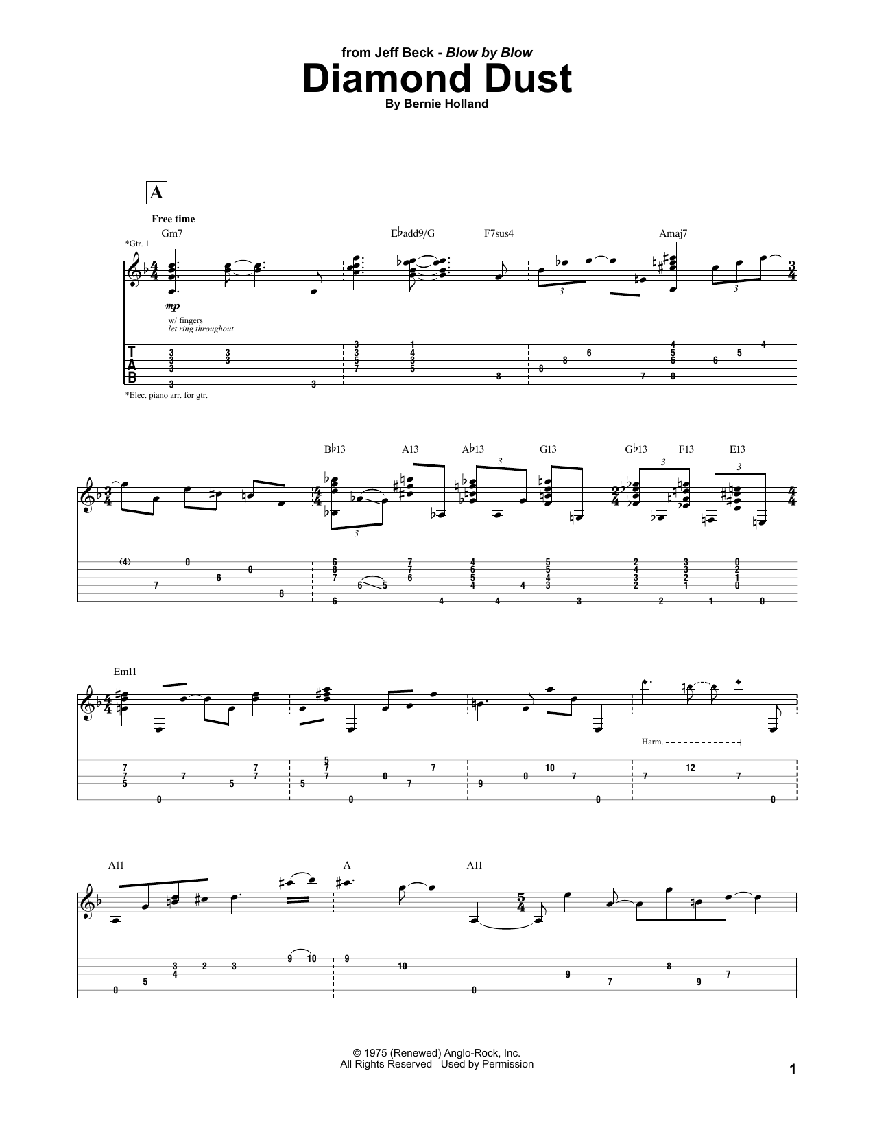 Jeff Beck Diamond Dust Sheet Music Notes & Chords for Guitar Tab - Download or Print PDF