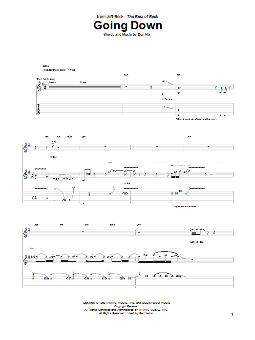 Jeff Beck Going Down Sheet Music Notes & Chords for Guitar Tab - Download or Print PDF