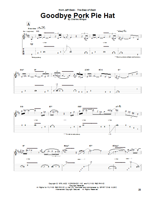 Jeff Beck Goodbye Pork Pie Hat Sheet Music Notes & Chords for Guitar Tab - Download or Print PDF