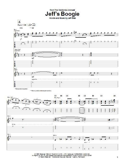 Jeff Beck Jeff's Boogie Sheet Music Notes & Chords for Guitar Tab - Download or Print PDF