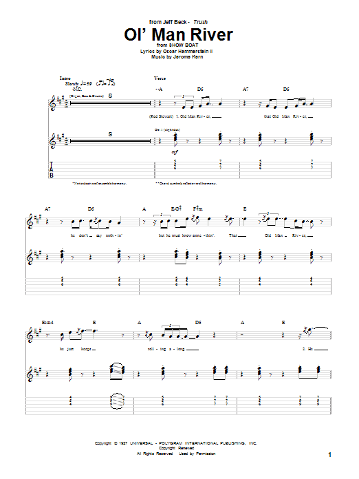 Jeff Beck Ol' Man River Sheet Music Notes & Chords for Guitar Tab - Download or Print PDF