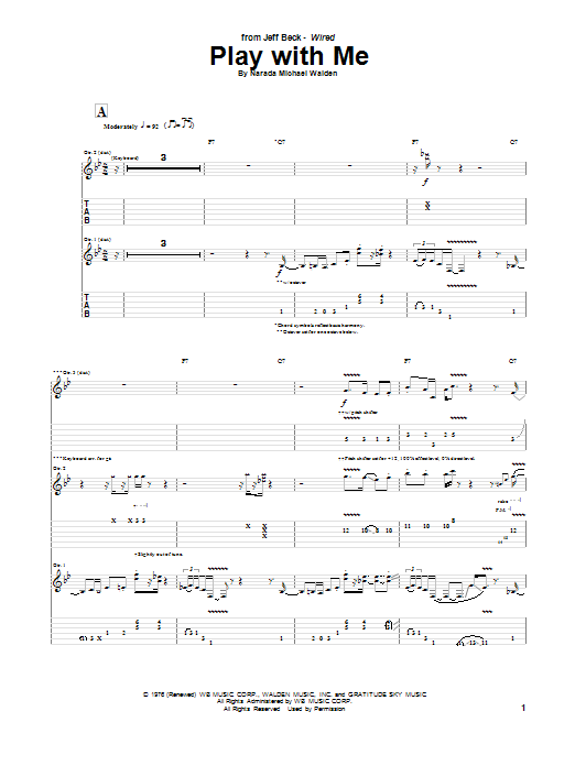 Jeff Beck Play With Me Sheet Music Notes & Chords for Guitar Tab - Download or Print PDF