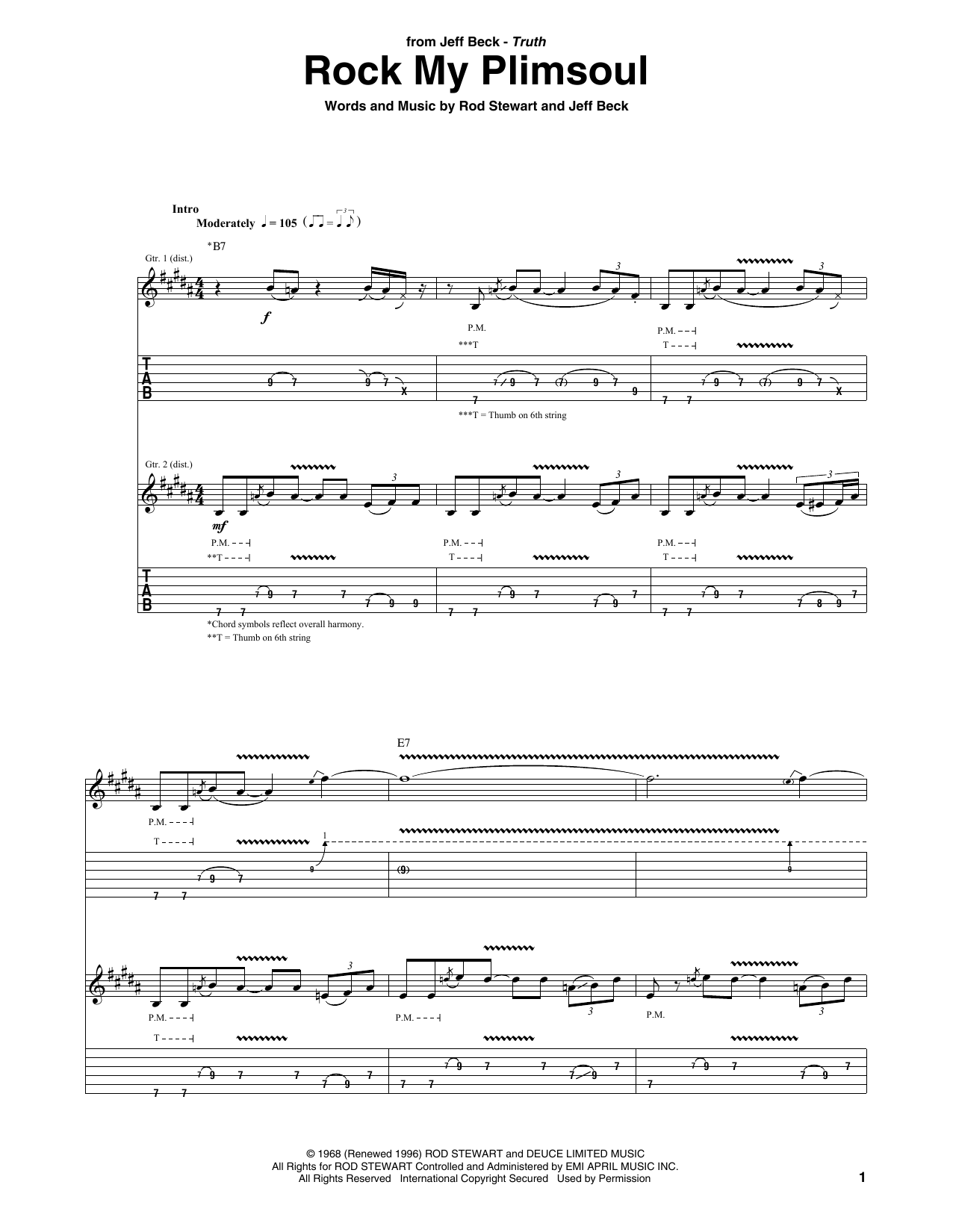 Jeff Beck Rock My Plimsoul Sheet Music Notes & Chords for Guitar Tab - Download or Print PDF
