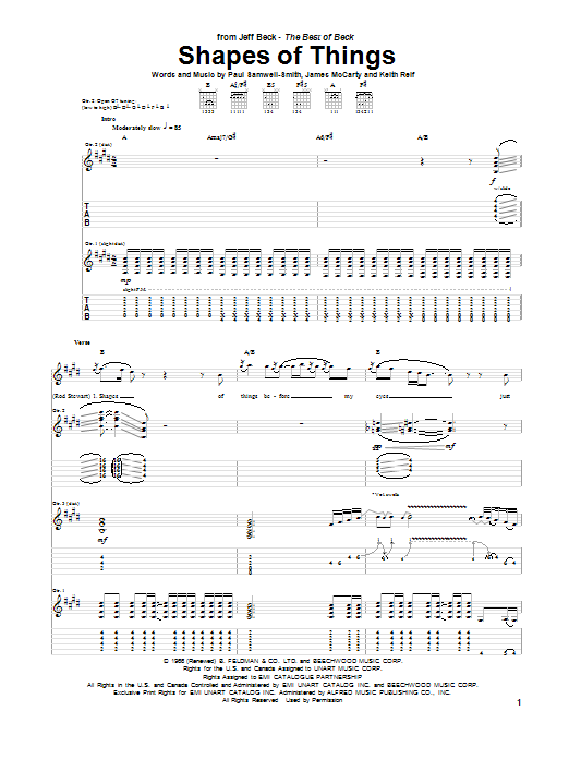 Jeff Beck Shapes Of Things Sheet Music Notes & Chords for Guitar Tab - Download or Print PDF