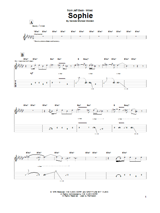 Jeff Beck Sophie Sheet Music Notes & Chords for Guitar Tab - Download or Print PDF