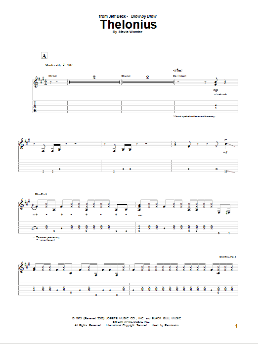 Jeff Beck Thelonius Sheet Music Notes & Chords for Guitar Tab - Download or Print PDF Jeff Beck Thelonius Sheet Music Notes & Chords for Guitar Tab - Download or Print PDF