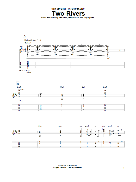 Jeff Beck Two Rivers Sheet Music Notes & Chords for Guitar Tab - Download or Print PDF