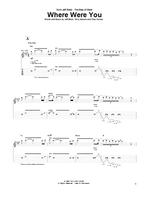 Jeff Beck Where Were You Sheet Music Notes & Chords for Guitar Tab - Download or Print PDF