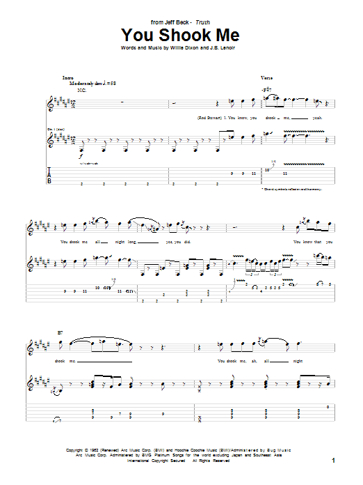 Jeff Beck You Shook Me Sheet Music Notes & Chords for Guitar Tab - Download or Print PDF
