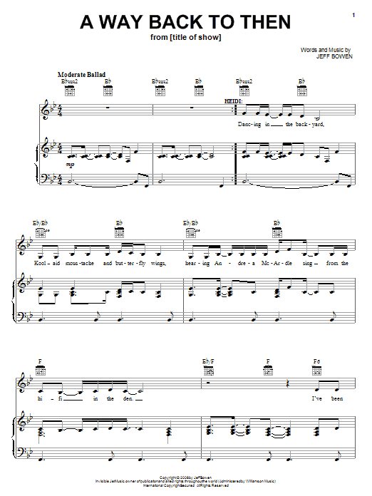 Jeff Bowen A Way Back To Then Sheet Music Notes & Chords for Piano, Vocal & Guitar (Right-Hand Melody) - Download or Print PDF