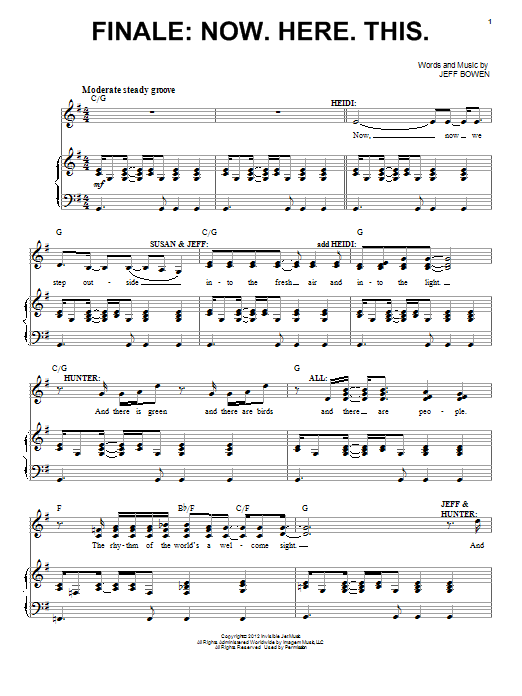 Jeff Bowen Finale: Now. Here. This. Sheet Music Notes & Chords for Piano, Vocal & Guitar (Right-Hand Melody) - Download or Print PDF
