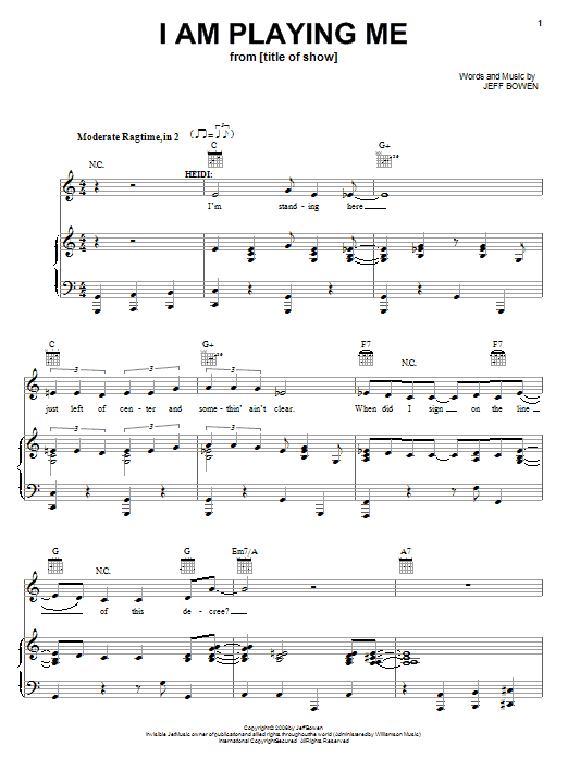 Jeff Bowen I Am Playing Me Sheet Music Notes & Chords for Piano, Vocal & Guitar (Right-Hand Melody) - Download or Print PDF