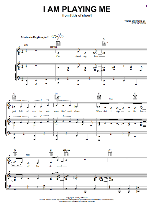 Jeff Bowen I Am Playing Me Sheet Music Notes & Chords for Piano & Vocal - Download or Print PDF