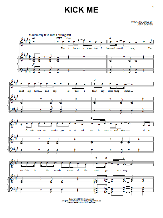 Jeff Bowen Kick Me Sheet Music Notes & Chords for Piano & Vocal - Download or Print PDF