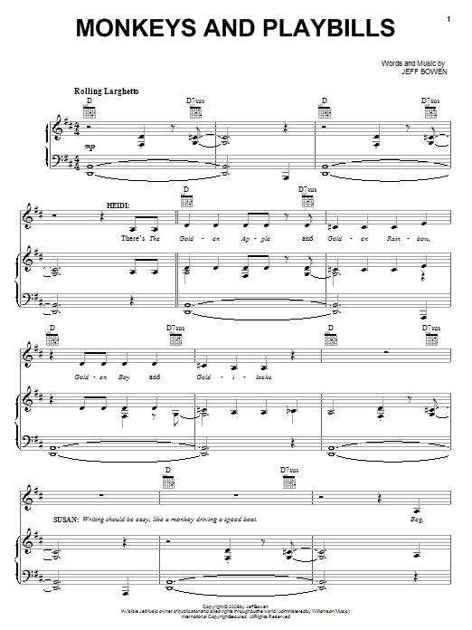 Jeff Bowen Monkeys And Playbills Sheet Music Notes & Chords for Piano, Vocal & Guitar (Right-Hand Melody) - Download or Print PDF