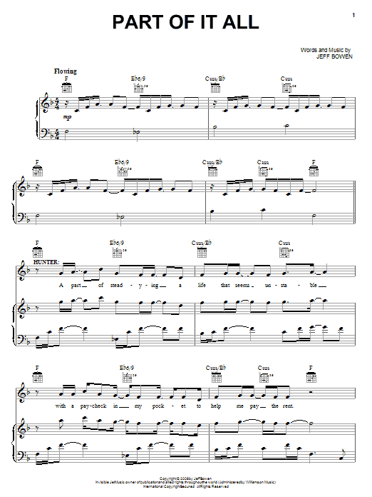 Jeff Bowen Part Of It All Sheet Music Notes & Chords for Piano, Vocal & Guitar (Right-Hand Melody) - Download or Print PDF
