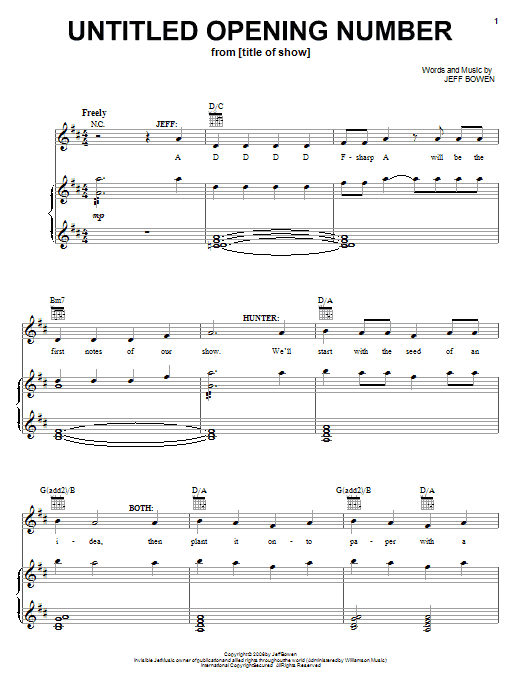 Jeff Bowen Untitled Opening Number Sheet Music Notes & Chords for Piano, Vocal & Guitar (Right-Hand Melody) - Download or Print PDF