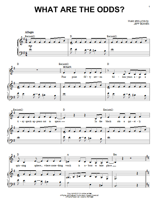 Jeff Bowen What Are The Odds? Sheet Music Notes & Chords for Piano & Vocal - Download or Print PDF