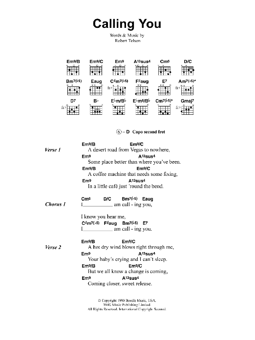 Jeff Buckley Calling You Sheet Music Notes & Chords for Lyrics & Chords - Download or Print PDF