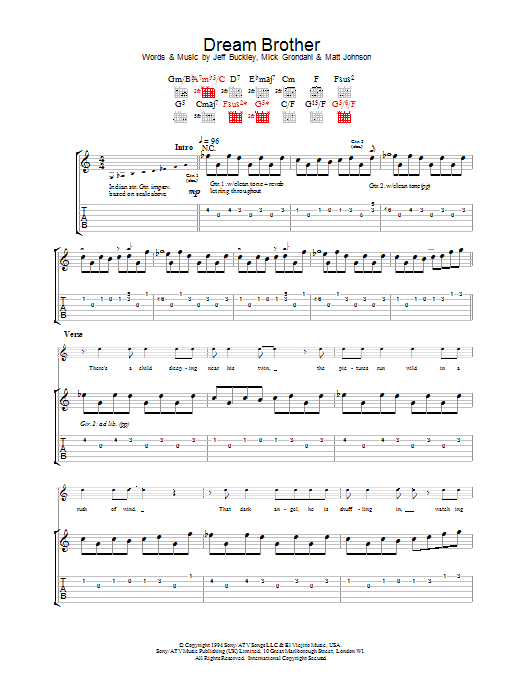 Jeff Buckley Dream Brother Sheet Music Notes & Chords for Guitar Tab - Download or Print PDF