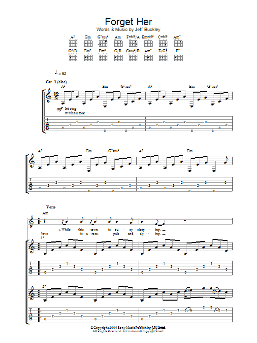 Jeff Buckley Forget Her Sheet Music Notes & Chords for Piano, Vocal & Guitar (Right-Hand Melody) - Download or Print PDF