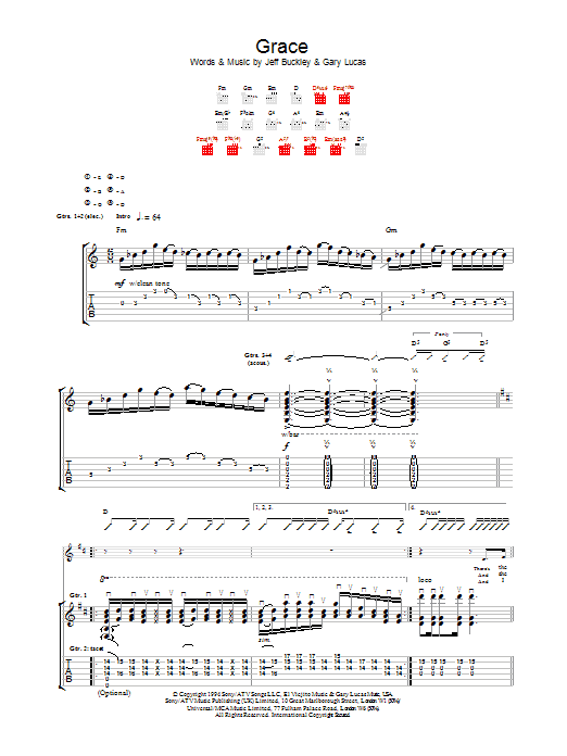Jeff Buckley Grace Sheet Music Notes & Chords for Guitar Tab - Download or Print PDF