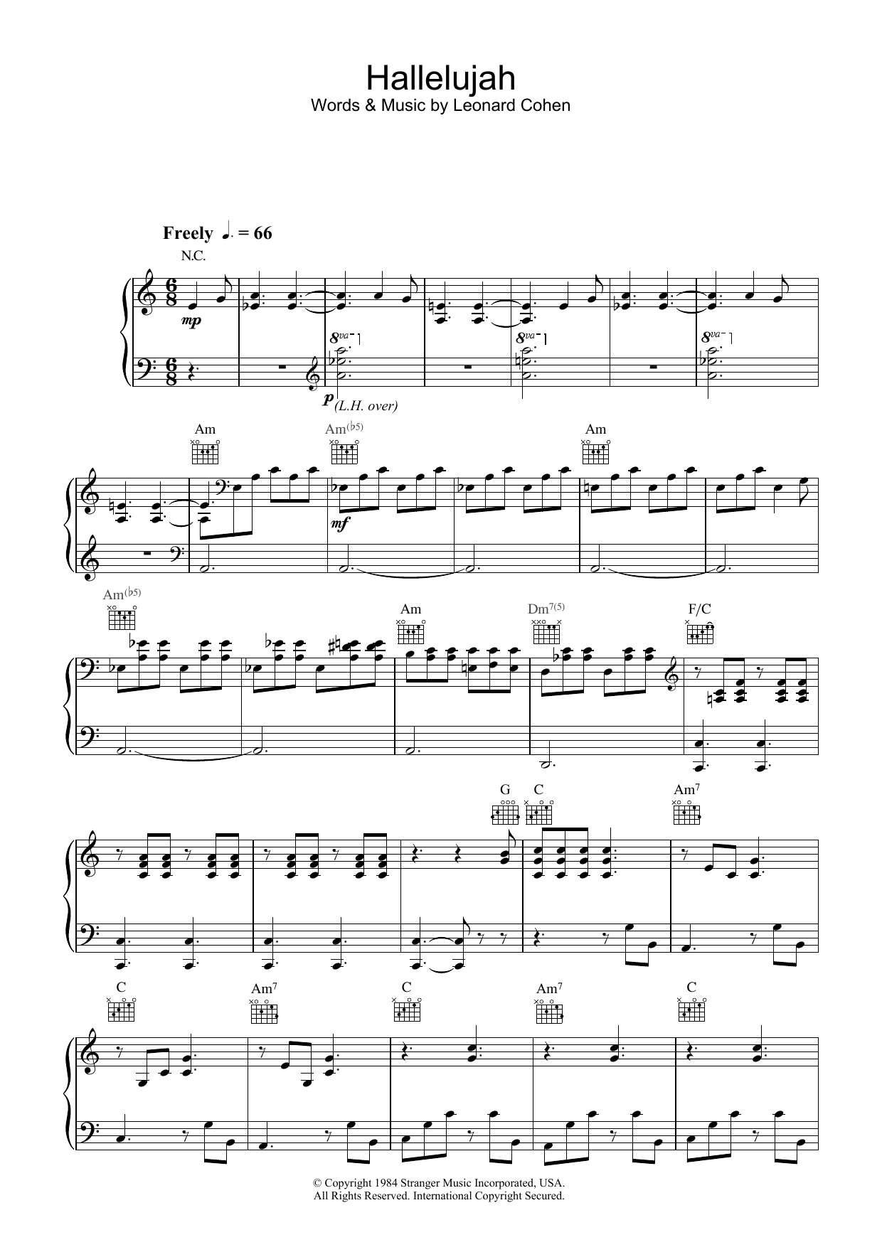Jeff Buckley Hallelujah Sheet Music Notes & Chords for Piano, Vocal & Guitar (Right-Hand Melody) - Download or Print PDF