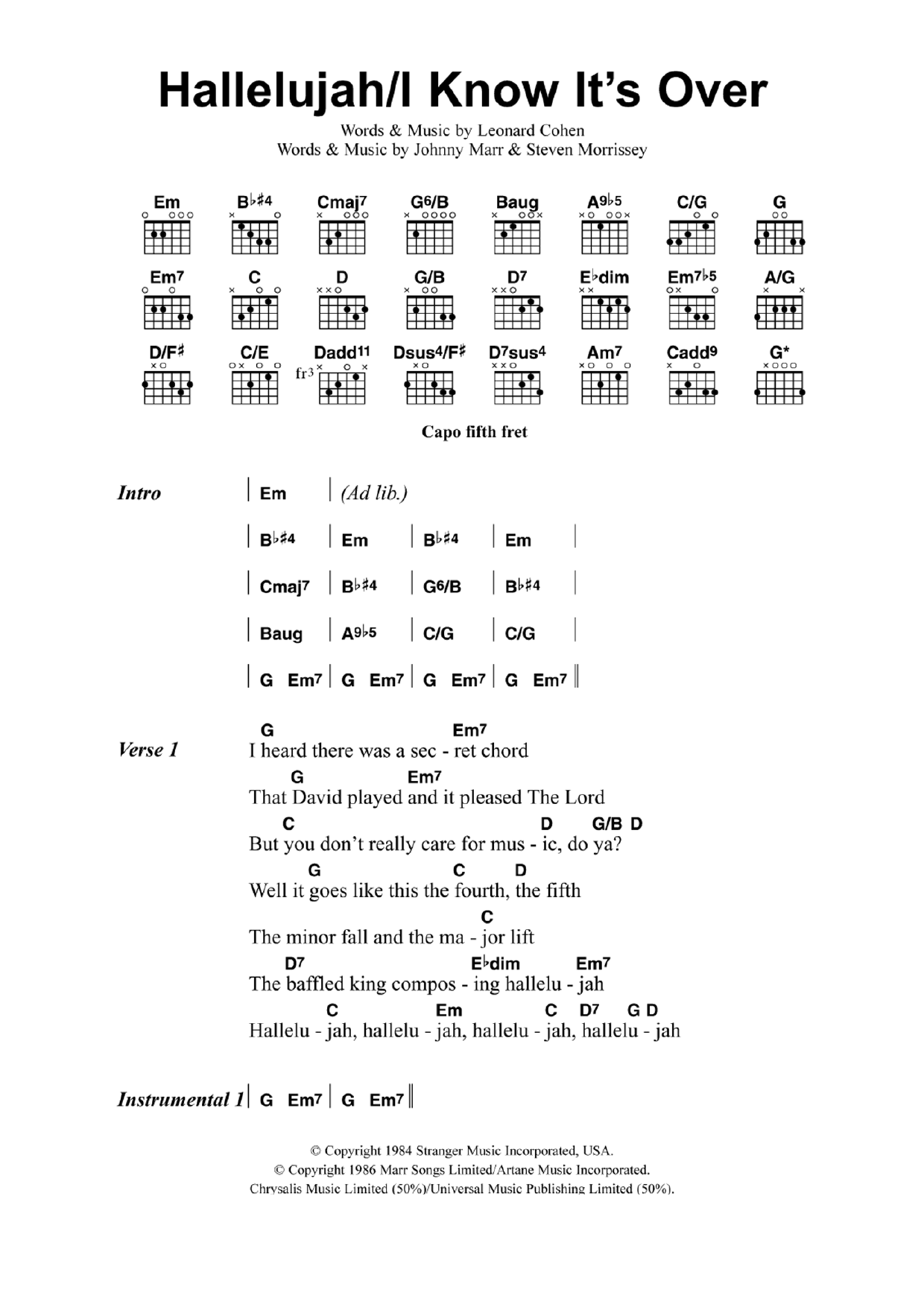 Jeff Buckley Hallelujah/I Know It's Over Sheet Music Notes & Chords for Guitar Chords/Lyrics - Download or Print PDF