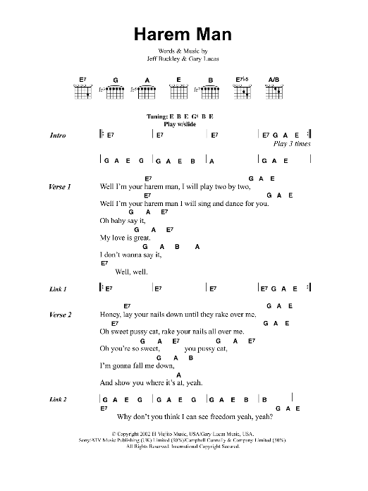 Jeff Buckley Harem Man Sheet Music Notes & Chords for Lyrics & Chords - Download or Print PDF