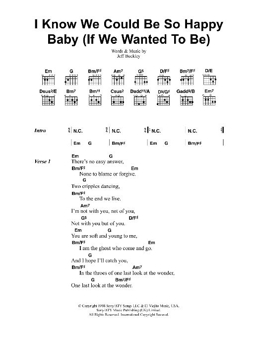 Jeff Buckley I Know We Could Be So Happy Baby (If We Wanted To Be) Sheet Music Notes & Chords for Lyrics & Chords - Download or Print PDF