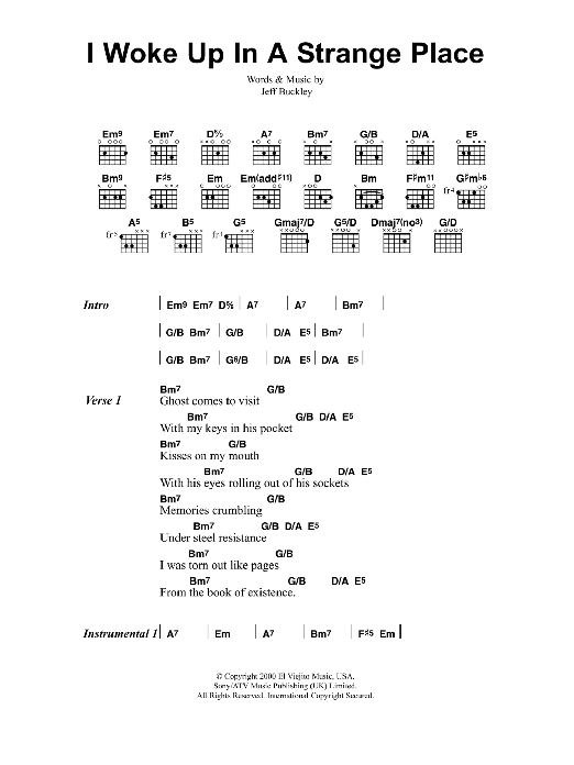 Jeff Buckley I Woke Up In A Strange Place Sheet Music Notes & Chords for Lyrics & Chords - Download or Print PDF