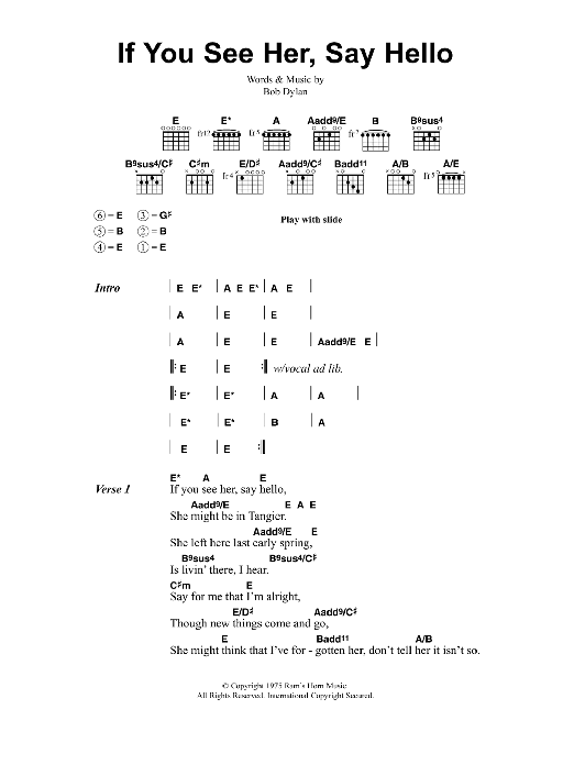 Jeff Buckley If You See Her, Say Hello Sheet Music Notes & Chords for Lyrics & Chords - Download or Print PDF