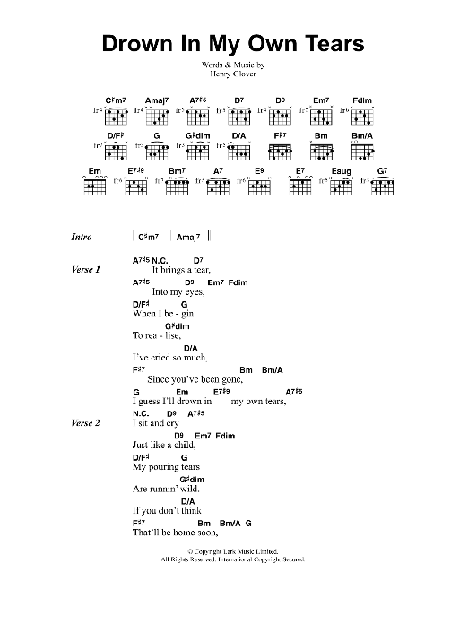 Jeff Buckley I'll Drown In My Own Tears Sheet Music Notes & Chords for Lyrics & Chords - Download or Print PDF