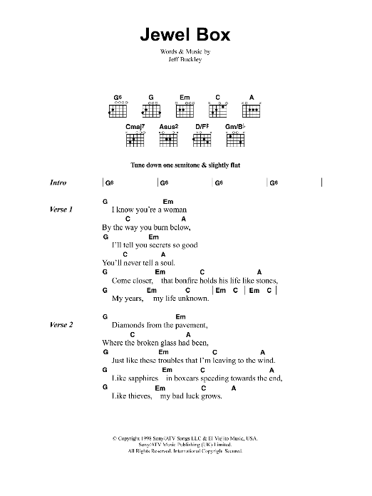 Jeff Buckley Jewel Box Sheet Music Notes & Chords for Lyrics & Chords - Download or Print PDF