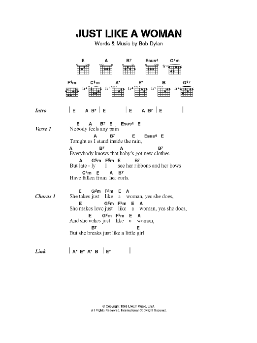 Jeff Buckley Just Like A Woman Sheet Music Notes & Chords for Lyrics & Chords - Download or Print PDF