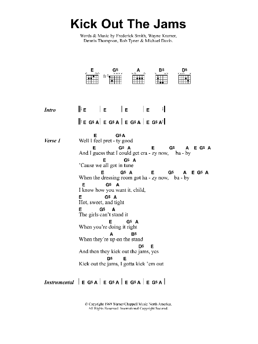 Jeff Buckley Kick Out The Jams Sheet Music Notes & Chords for Lyrics & Chords - Download or Print PDF