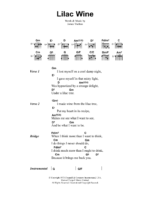 Jeff Buckley Lilac Wine Sheet Music Notes & Chords for Guitar Chords/Lyrics - Download or Print PDF