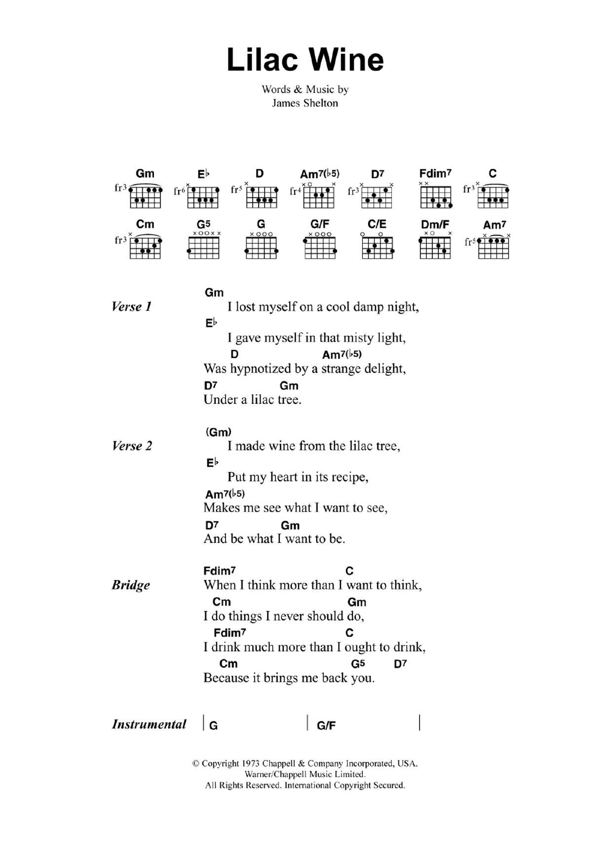 Jeff Buckley Lilac Wine Sheet Music Notes & Chords for Guitar Chords/Lyrics - Download or Print PDF