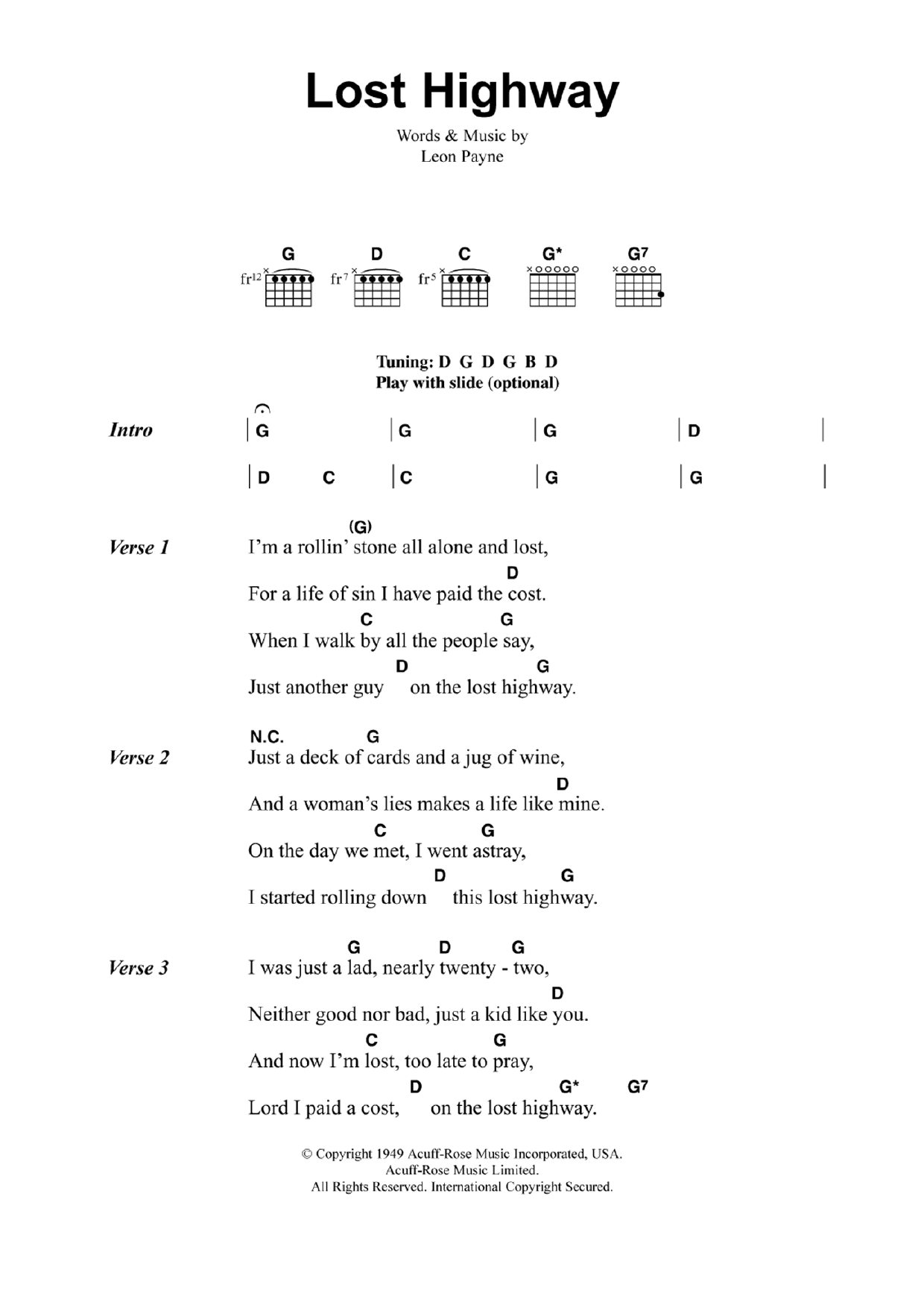 Jeff Buckley Lost Highway Sheet Music Notes & Chords for Guitar Chords/Lyrics - Download or Print PDF