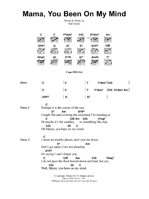 Jeff Buckley Mama, You Been On My Mind Sheet Music Notes & Chords for Lyrics & Chords - Download or Print PDF