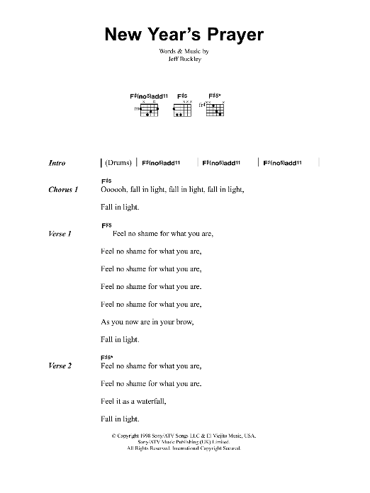 Jeff Buckley New Year's Prayer Sheet Music Notes & Chords for Lyrics & Chords - Download or Print PDF