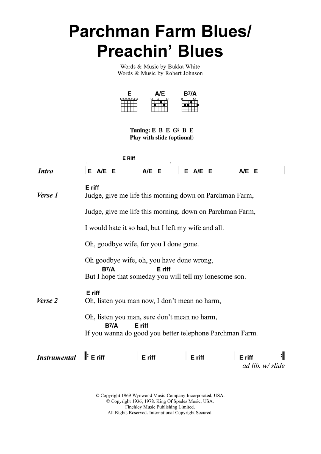 Jeff Buckley Parchman Farm Blues/Preachin' Blues Sheet Music Notes & Chords for Guitar Chords/Lyrics - Download or Print PDF